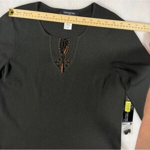 Jones New York Petite Black Rayon Blend Sweater w/Beadwork/Cutwork Hem–PL-NWT